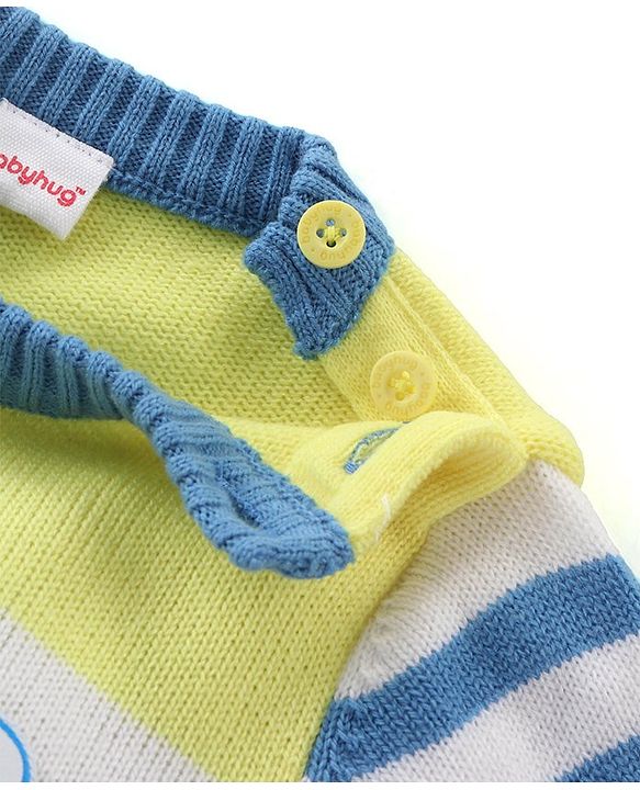Babyhug Knitted Full Sleeves Sweater Set with Stripes & Patch Work Detailing - Multicolour