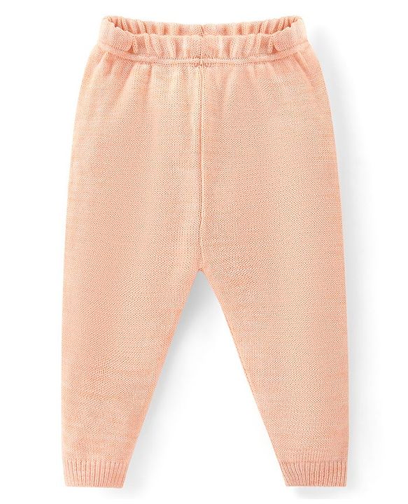 Babyhug Knitted Full Sleeves Sweater Set with Heart Design - Peach