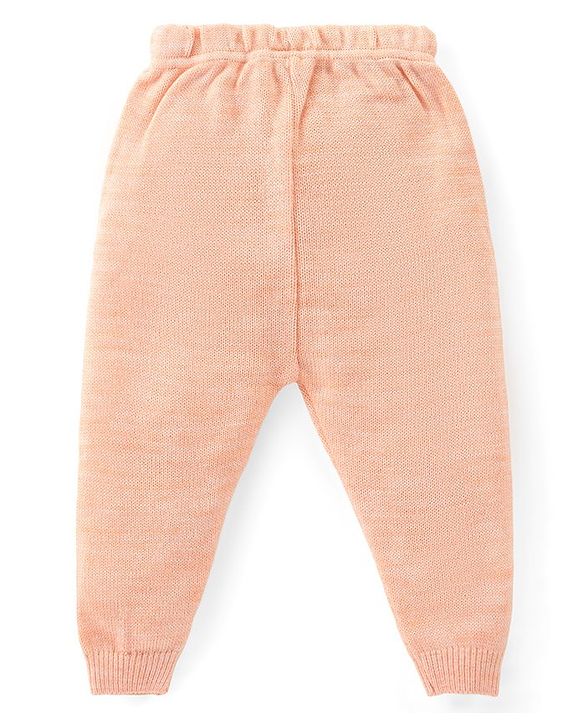 Babyhug Knitted Full Sleeves Sweater Set with Heart Design - Peach
