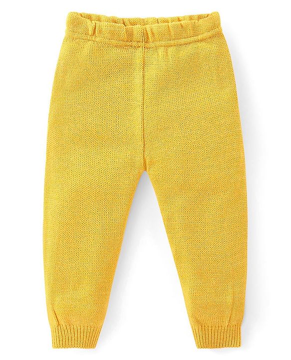 Babyhug Knitted Full Sleeves Front Open Hooded Sweater Set With Aztec Design - Mustard