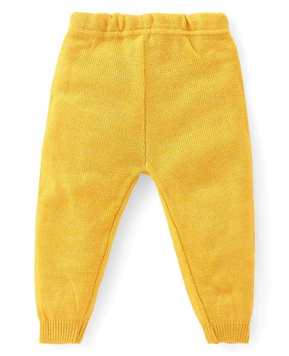 Babyhug Knitted Full Sleeves Front Open Hooded Sweater Set With Aztec Design - Mustard