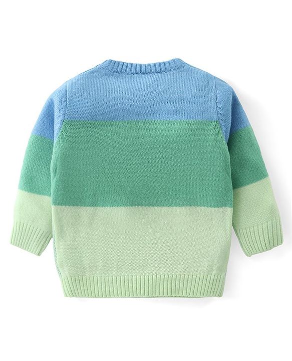 Babyhug Knit Full Sleeves Sweater Set with Colour Block Design & Moo Patch Detailing - Green