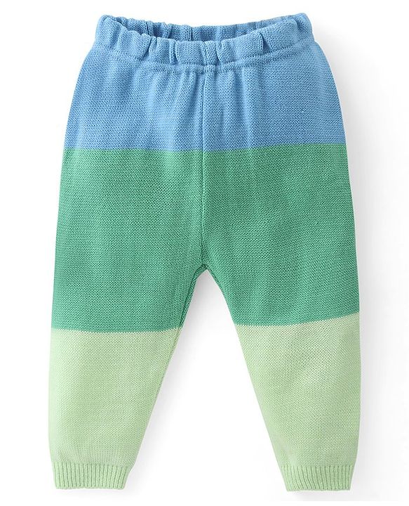 Babyhug Knit Full Sleeves Sweater Set with Colour Block Design & Moo Patch Detailing - Green