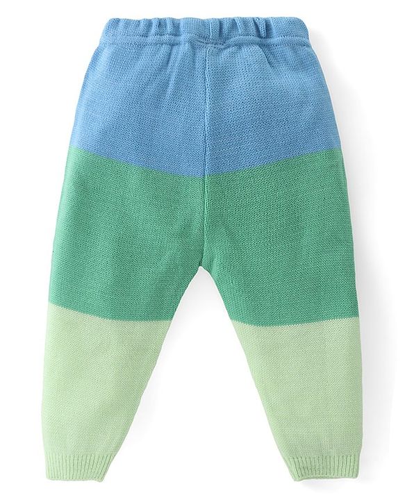 Babyhug Knit Full Sleeves Sweater Set with Colour Block Design & Moo Patch Detailing - Green