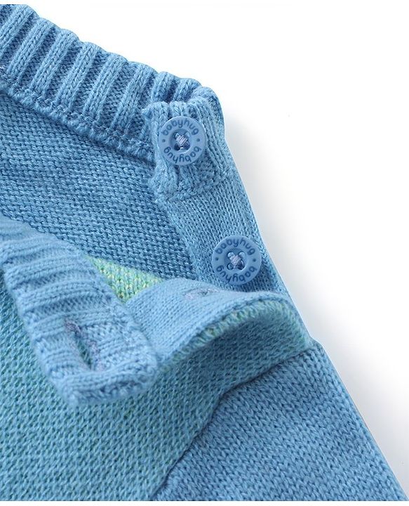 Babyhug Knit Full Sleeves Sweater Set with Colour Block Design & Moo Patch Detailing - Green