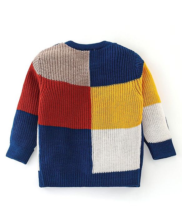 Babyhug Knitted Full Sleeves Sweater Set with Colour Block Design - Multicolour