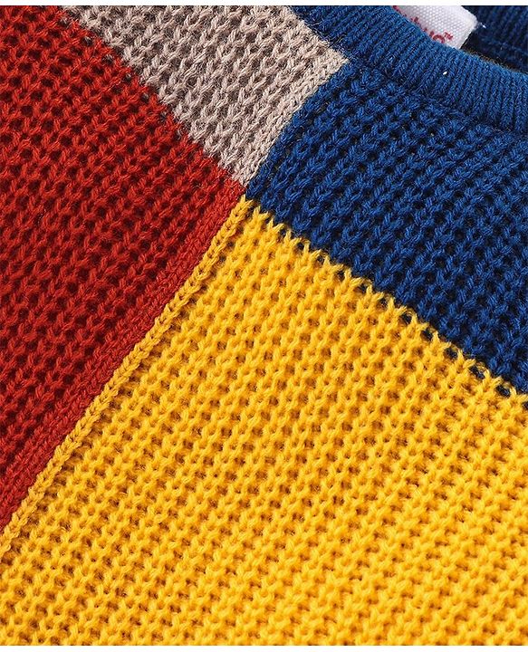 Babyhug Knitted Full Sleeves Sweater Set with Colour Block Design - Multicolour
