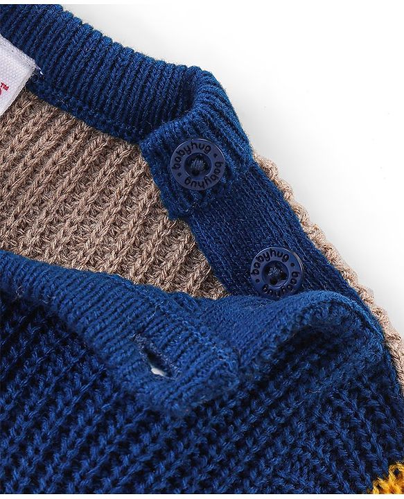 Babyhug Knitted Full Sleeves Sweater Set with Colour Block Design - Multicolour