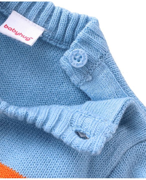 Babyhug Knit Full Sleeves Sweater Set with Car Design - Orange & Blue