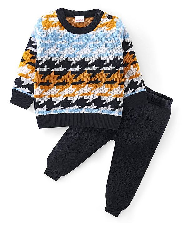 Babyhug Knit Full Sleeves Sweater Set with Aztec Design - Multicolour