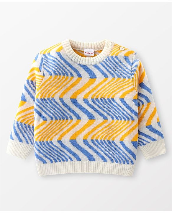 Babyhug Knit Full Sleeves Sweater Set with Wave Pattern Design - Light Blue