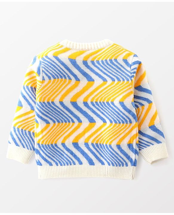 Babyhug Knit Full Sleeves Sweater Set with Wave Pattern Design - Light Blue