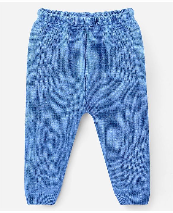 Babyhug Knit Full Sleeves Sweater Set with Wave Pattern Design - Light Blue