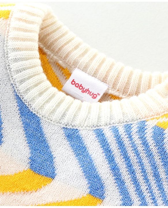 Babyhug Knit Full Sleeves Sweater Set with Wave Pattern Design - Light Blue