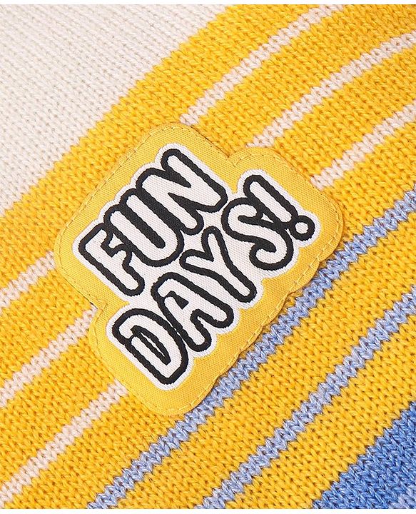 Babyhug Knitted Full Sleeved Pullover Striped  Sweater Set - Yellow  Blue & White