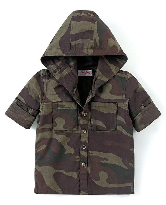 Babyhug Full Sleeves Hooded Shirt With Camouflage Print - Multicolour