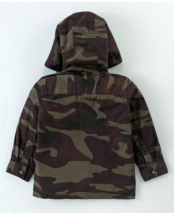 Babyhug Full Sleeves Hooded Shirt With Camouflage Print - Multicolour