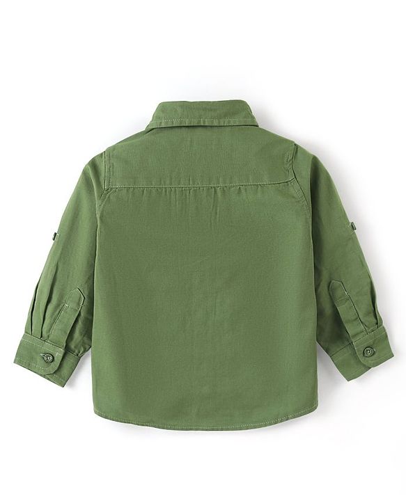 Babyhug Full Sleeve Regular Collar Full Sleeves Hooded Shirt- Green