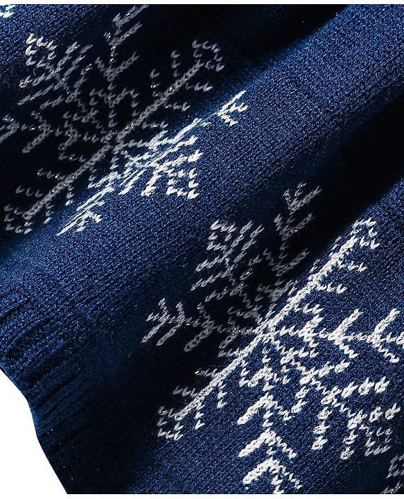 Babyhug Knitted Full Sleeves Woollen Dress with Intarsia Design & Bow Applique - Navy Blue