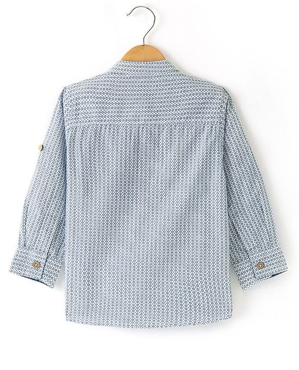 Babyhug Cotton Woven Full sleeves Mandarin Collar Shirt with Kurta Print - White & Blue