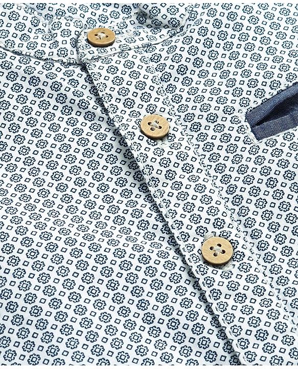 Babyhug Cotton Woven Full sleeves Mandarin Collar Shirt with Kurta Print - White & Blue