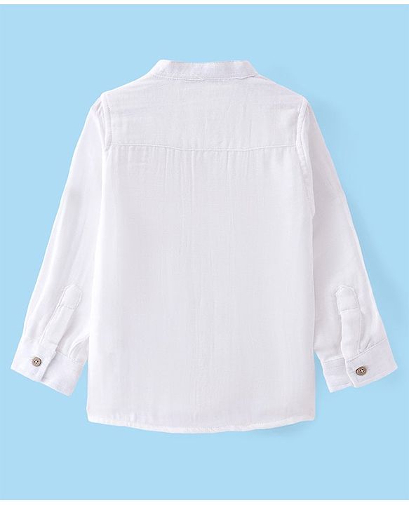 Babyhug Cotton Woven Full Sleeves Mandarin Collar Solid Shirt - White