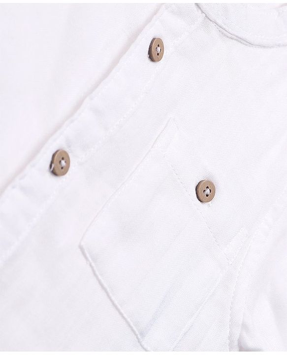 Babyhug Cotton Woven Full Sleeves Mandarin Collar Solid Shirt - White
