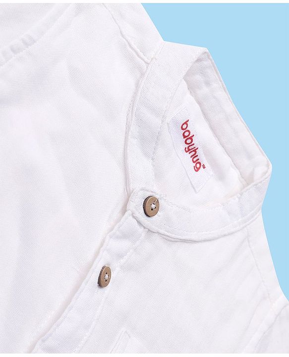 Babyhug Cotton Woven Full Sleeves Mandarin Collar Solid Shirt - White
