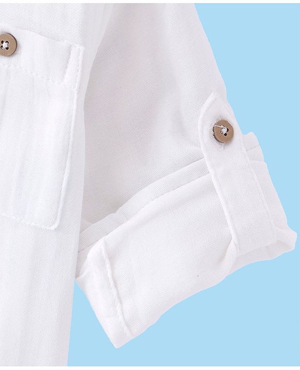 Babyhug Cotton Woven Full Sleeves Mandarin Collar Solid Shirt - White