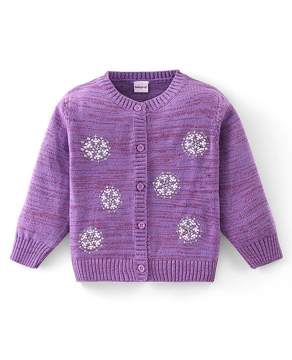 Babyhug Knitted Full Sleeves Front Open Sweater With Show Flakes Design - Lavender