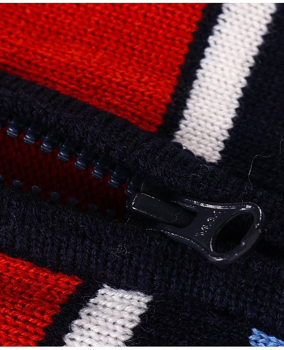 Babyhug Knitted Full Sleeves Striped Hooded Front Open Sweater- Multicolor