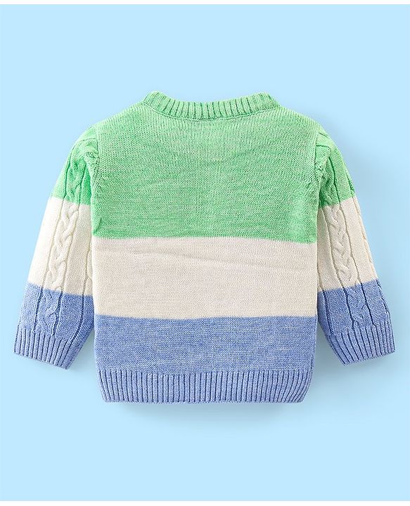Babyhug Knitted Full Sleeves Pullovers Sweater With Colour Block & Cable Knit Design - Multicolour