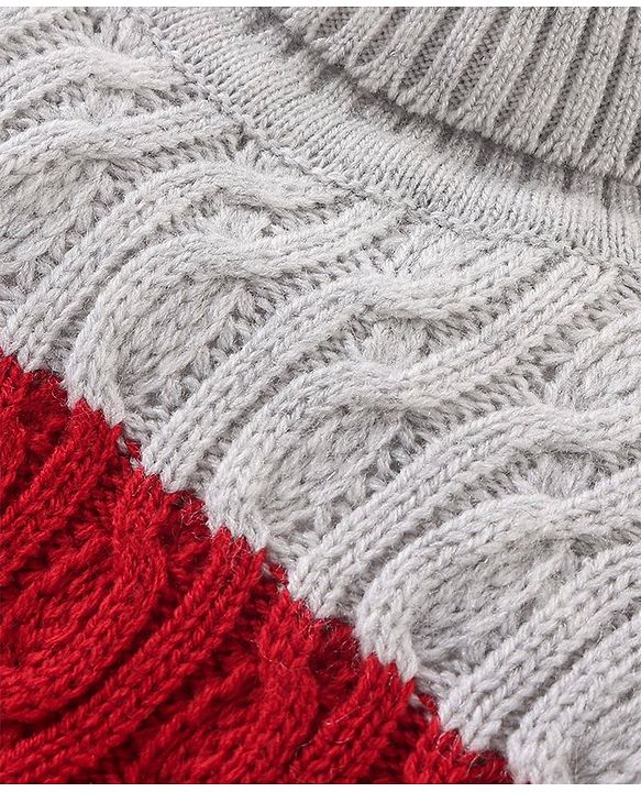 Babyhug Knitted Full Sleeves Turtle Neck Pullovers Sweater With Colour Block & Cable Knit Design - Multicolour