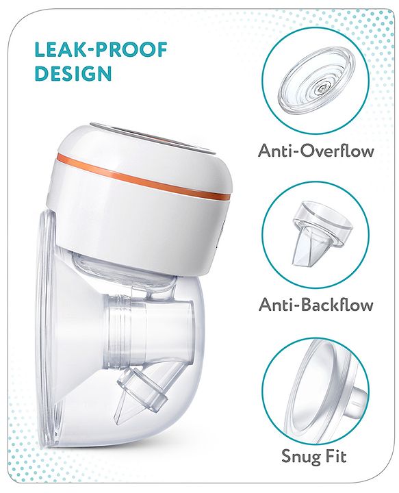 Babyhug Hands-Free Smart Wearable Electric Breast Pump  White| 4 Modes & 12 Levels| Quiet & Discreet| Rechargeable Battery| LED Display| Type C Charging| Anti Overflow| Personalized Pumping