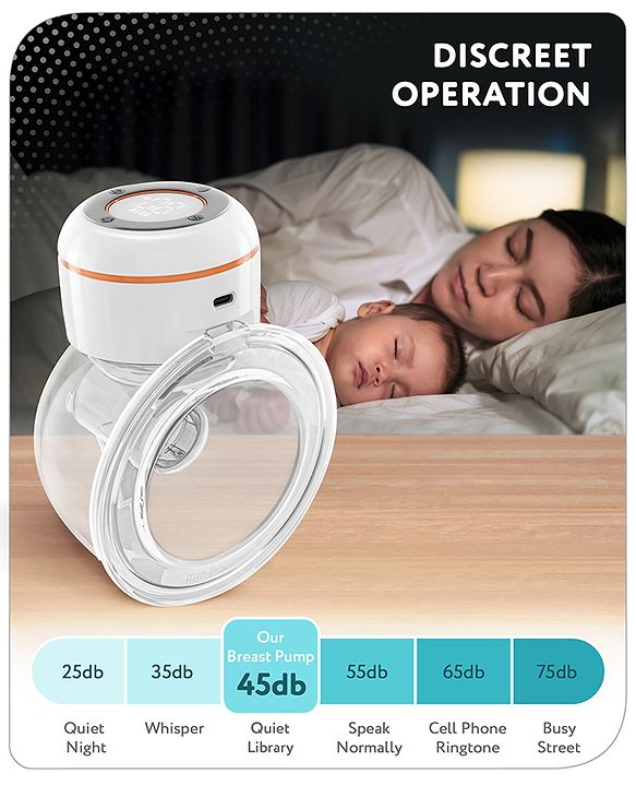 Babyhug Hands-Free Smart Wearable Electric Breast Pump  White| 4 Modes & 12 Levels| Quiet & Discreet| Rechargeable Battery| LED Display| Type C Charging| Anti Overflow| Personalized Pumping