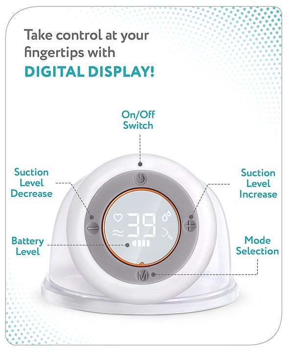 Babyhug Hands-Free Smart Wearable Electric Breast Pump  White| 4 Modes & 12 Levels| Quiet & Discreet| Rechargeable Battery| LED Display| Type C Charging| Anti Overflow| Personalized Pumping