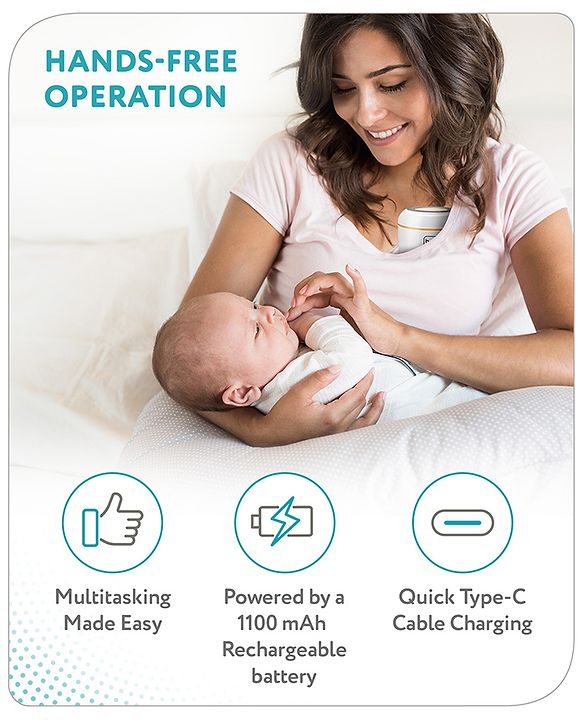 Babyhug Hands-Free Smart Wearable Electric Breast Pump  White| 4 Modes & 12 Levels| Quiet & Discreet| Rechargeable Battery| LED Display| Type C Charging| Anti Overflow| Personalized Pumping