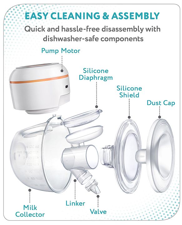 Babyhug Hands-Free Smart Wearable Electric Breast Pump  White| 4 Modes & 12 Levels| Quiet & Discreet| Rechargeable Battery| LED Display| Type C Charging| Anti Overflow| Personalized Pumping