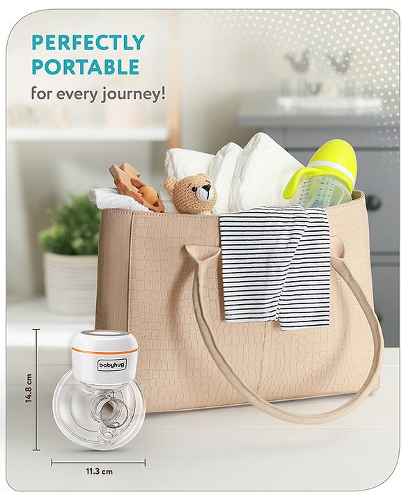 Babyhug Hands-Free Smart Wearable Electric Breast Pump  White| 4 Modes & 12 Levels| Quiet & Discreet| Rechargeable Battery| LED Display| Type C Charging| Anti Overflow| Personalized Pumping