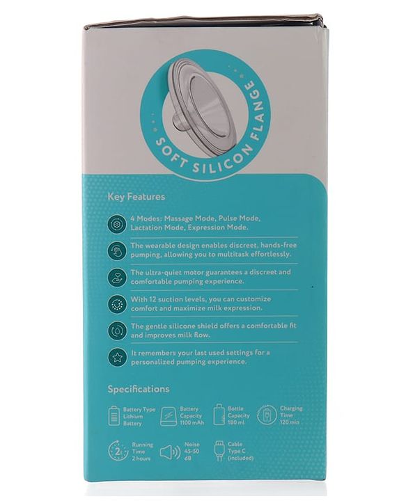 Babyhug Hands-Free Smart Wearable Electric Breast Pump  White| 4 Modes & 12 Levels| Quiet & Discreet| Rechargeable Battery| LED Display| Type C Charging| Anti Overflow| Personalized Pumping