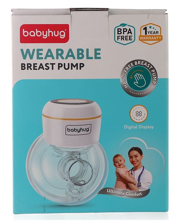 Babyhug Hands-Free Smart Wearable Electric Breast Pump  White| 4 Modes & 12 Levels| Quiet & Discreet| Rechargeable Battery| LED Display| Type C Charging| Anti Overflow| Personalized Pumping