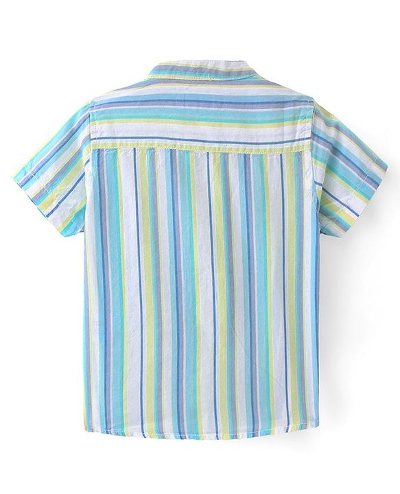 Babyhug Cotton Woven Half Sleeves Mandarin Collar Striped Shirt - Multicolour
