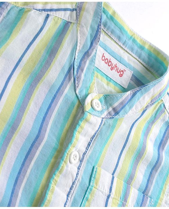 Babyhug Cotton Woven Half Sleeves Mandarin Collar Striped Shirt - Multicolour