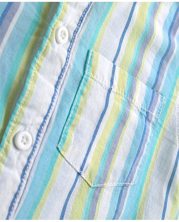 Babyhug Cotton Woven Half Sleeves Mandarin Collar Striped Shirt - Multicolour
