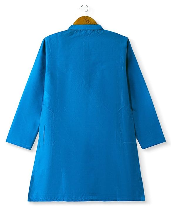 Pine Kids Woven Full Sleeves Solid Kurta Pyjama Set with Printed Jacket - Teal Blue