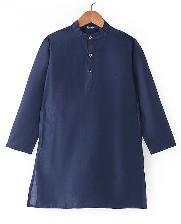 Pine Kids Woven Full Sleeves Kurta Pyjama Set with Sequined Detailed Modi Jacket - Navy Blue