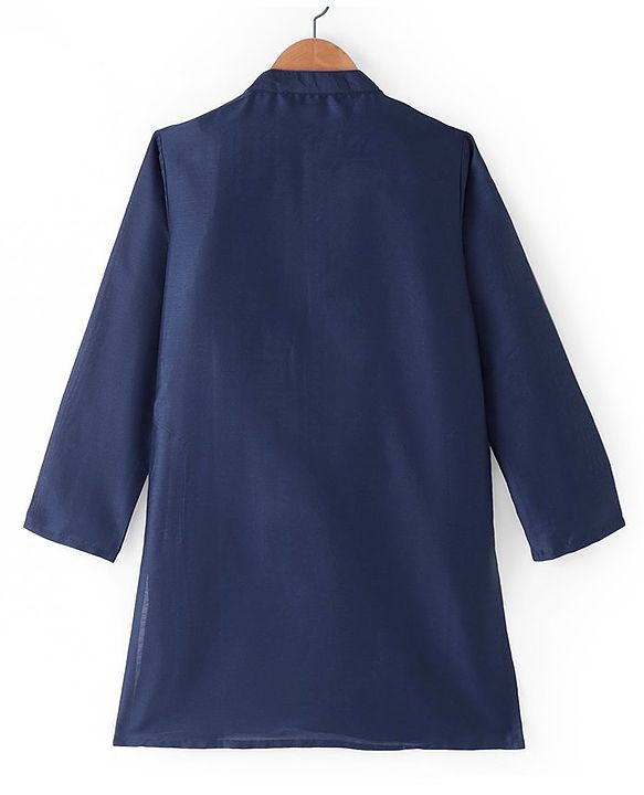 Pine Kids Woven Full Sleeves Kurta Pyjama Set with Sequined Detailed Modi Jacket - Navy Blue