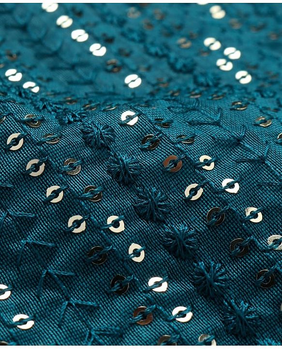 Pine Kids Woven Full Sleeves Sequinned Kurta Pyjama Set - Teal Blue
