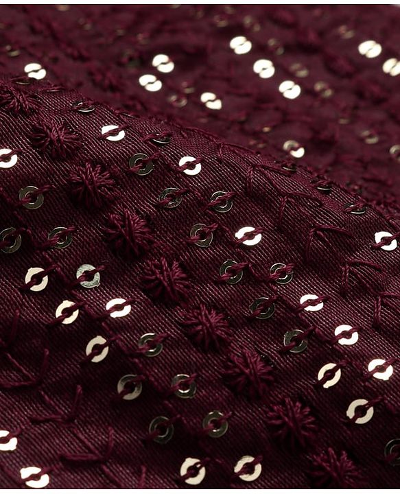 Pine Kids Woven Full Sleeves Sequinned Kurta Pyjama Set - Wine