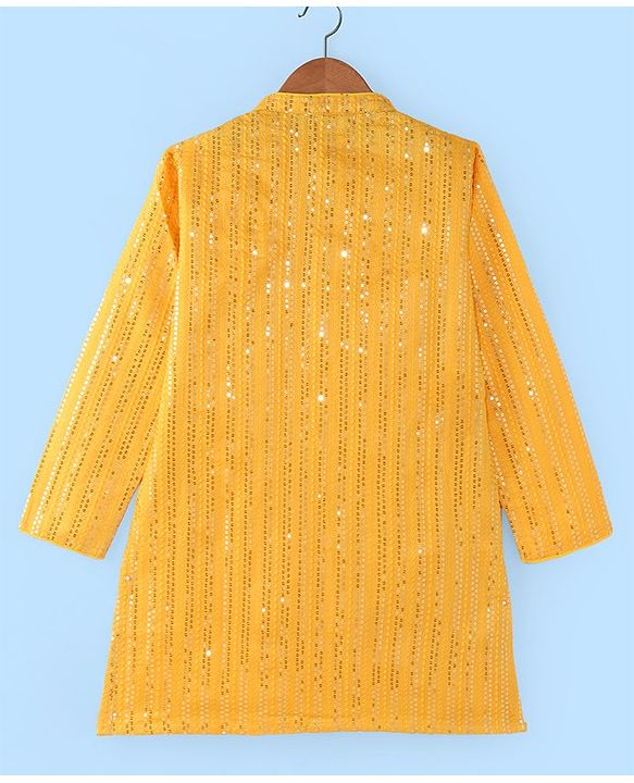 Pine Kids Woven Full Sleeves Sequinned Kurta Pyjama Set - Mustard